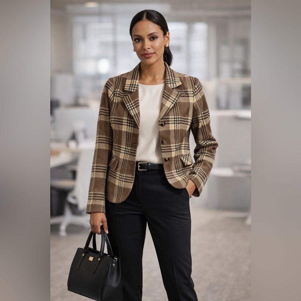 Pendleton brown plaid wool blazer jacket Size 8